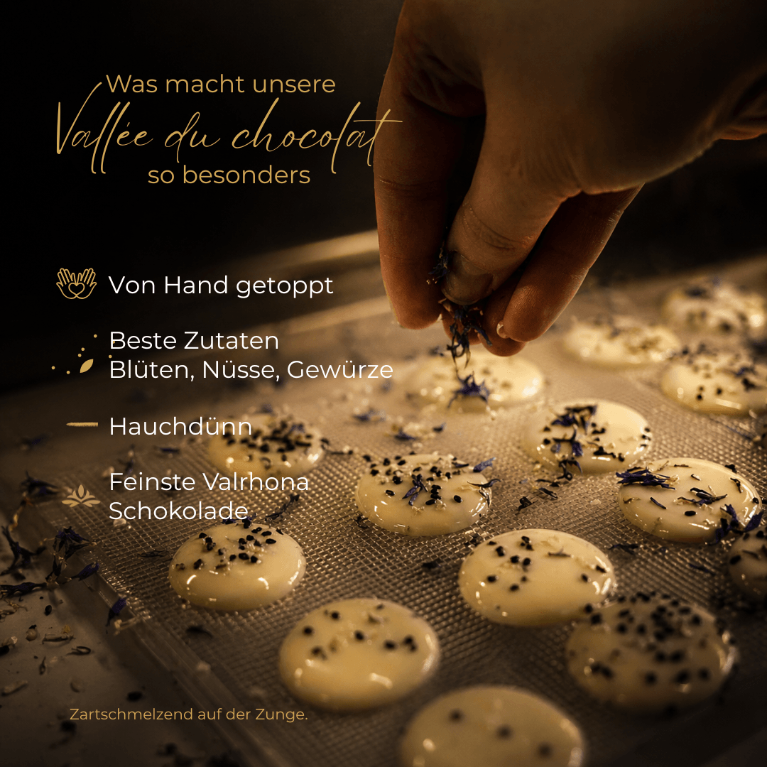 Vallée du chocolat - Yuzu-Schokolade • Sesam • Kornblume