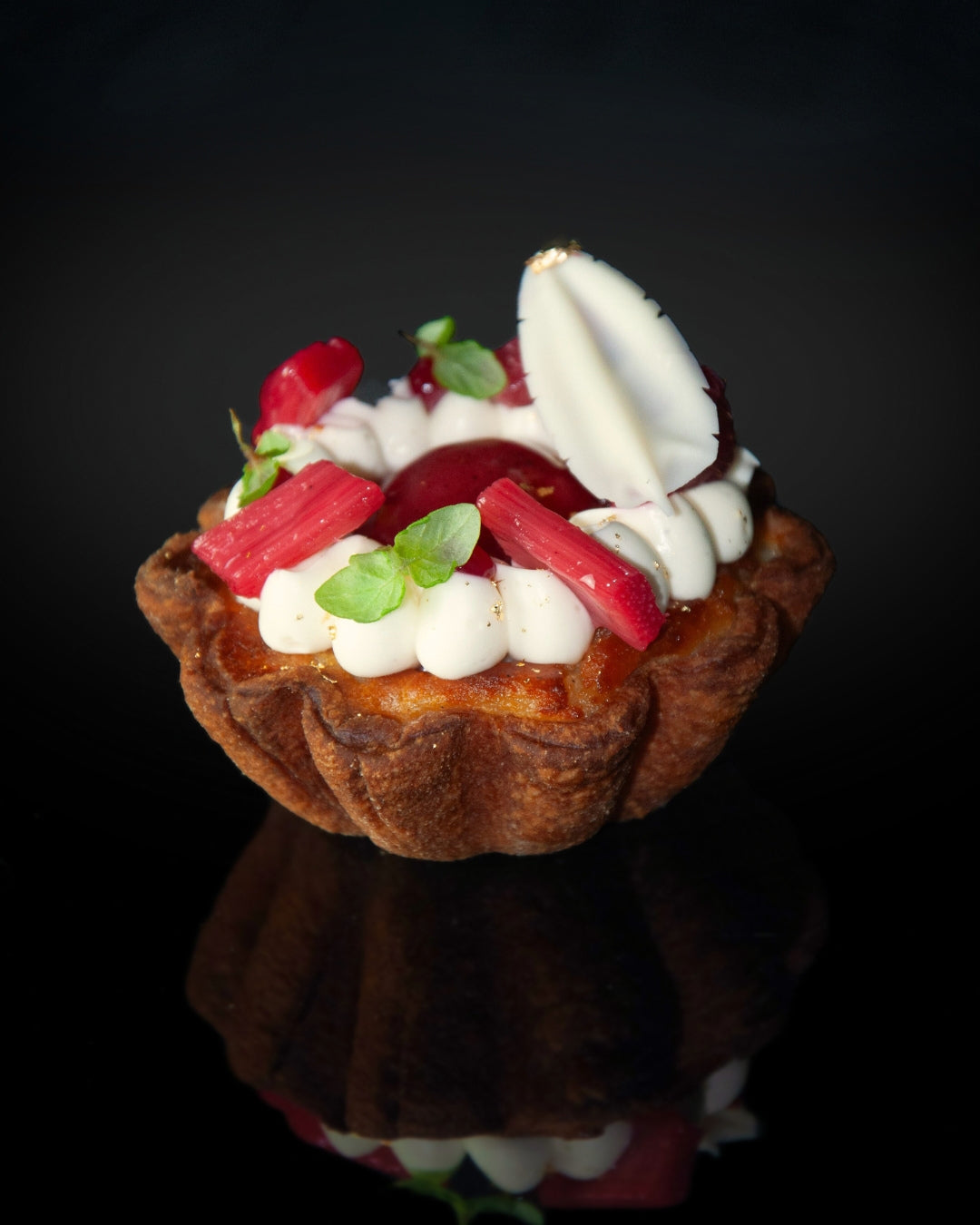 Törtchen Flan Himbeer Rhabarber