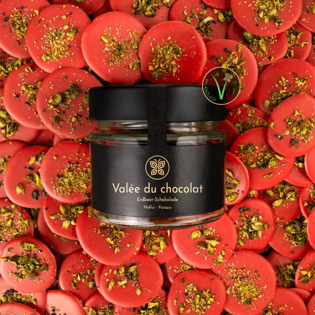 Vallèe du chocolat - Erdbeer-Schokolade Pfeffer Pistazie